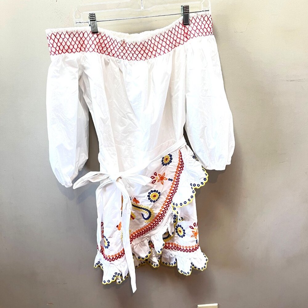 NEW Tularosa‎ Women's Off The Shoulder White Embroidered Mini Dress- Size XL